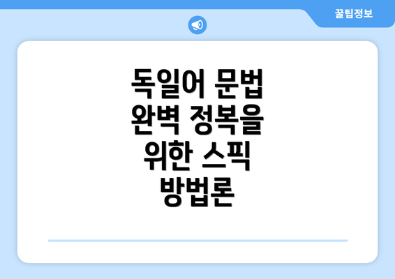 독일어 문법 완벽 정복을 위한 스픽 방법론